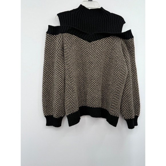 Women's Chevron Mock Neck Ribbed Cold Shoulder 2X Sweater Y2K Edgy Grunge Winter - Picture 7 of 14